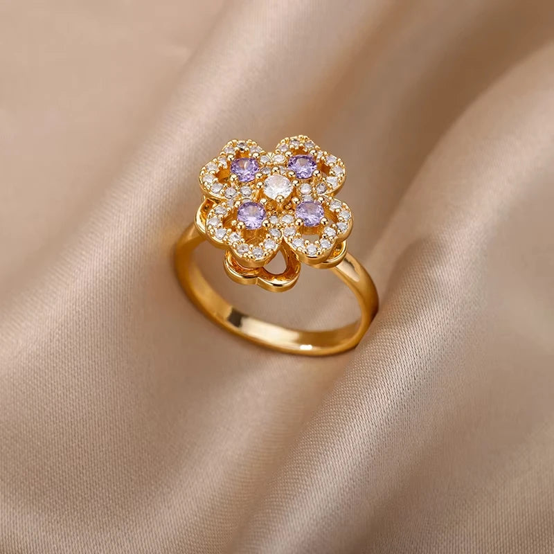 Anéis zircônia de aço inoxidável para mulheres luxo ajustavel