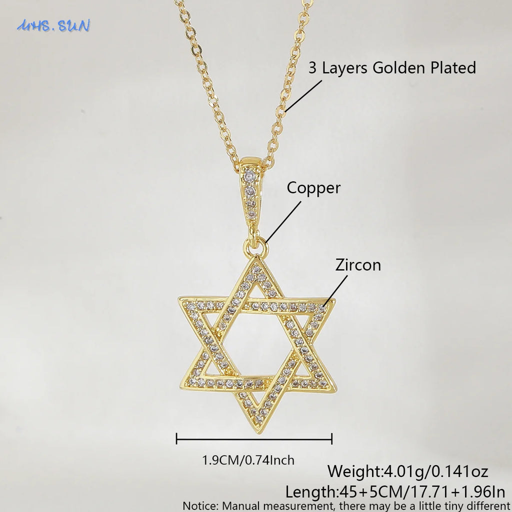 Colar simples estrela de david hexagrama pingente colares zircão cúbico ouro/prata