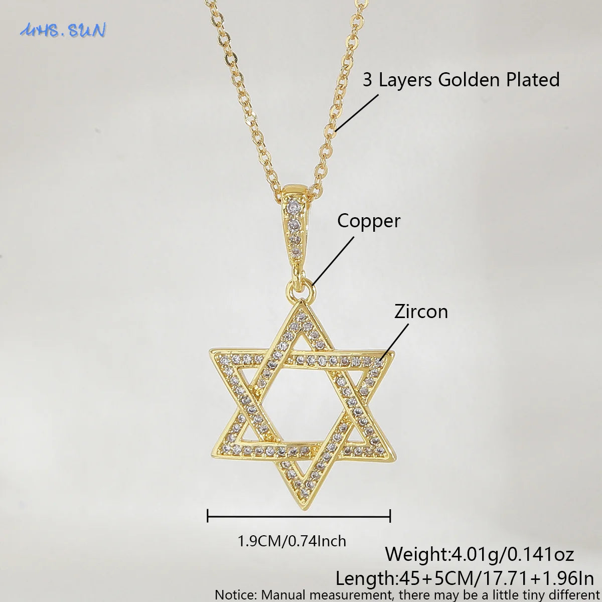 Colar simples estrela de david hexagrama pingente colares zircão cúbico ouro/prata