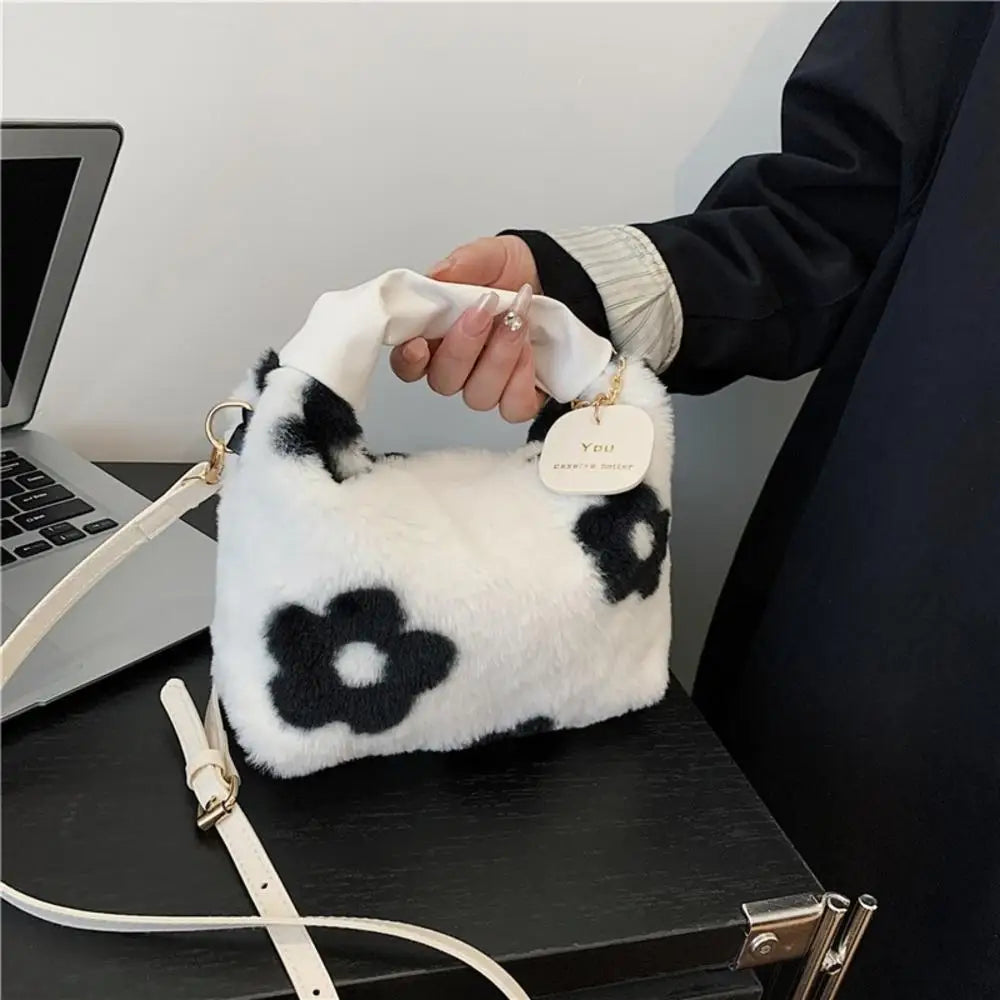 Bolsa crossbody feminina de pelúcia de inverno