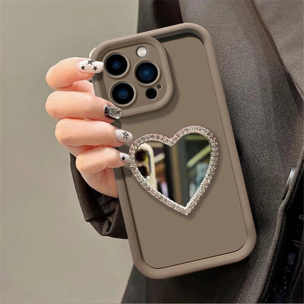 Capinha de celular Amor coração diamante espelho para iphone