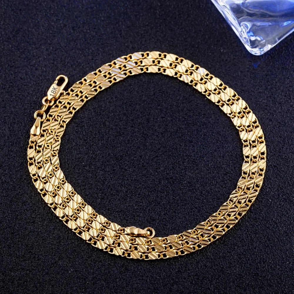 18k colar de ouro 2mm 16/18/20/22/24/26/28/30 Polegada colar de corrente lateral para mulheres homens jóias 925 colar de prata