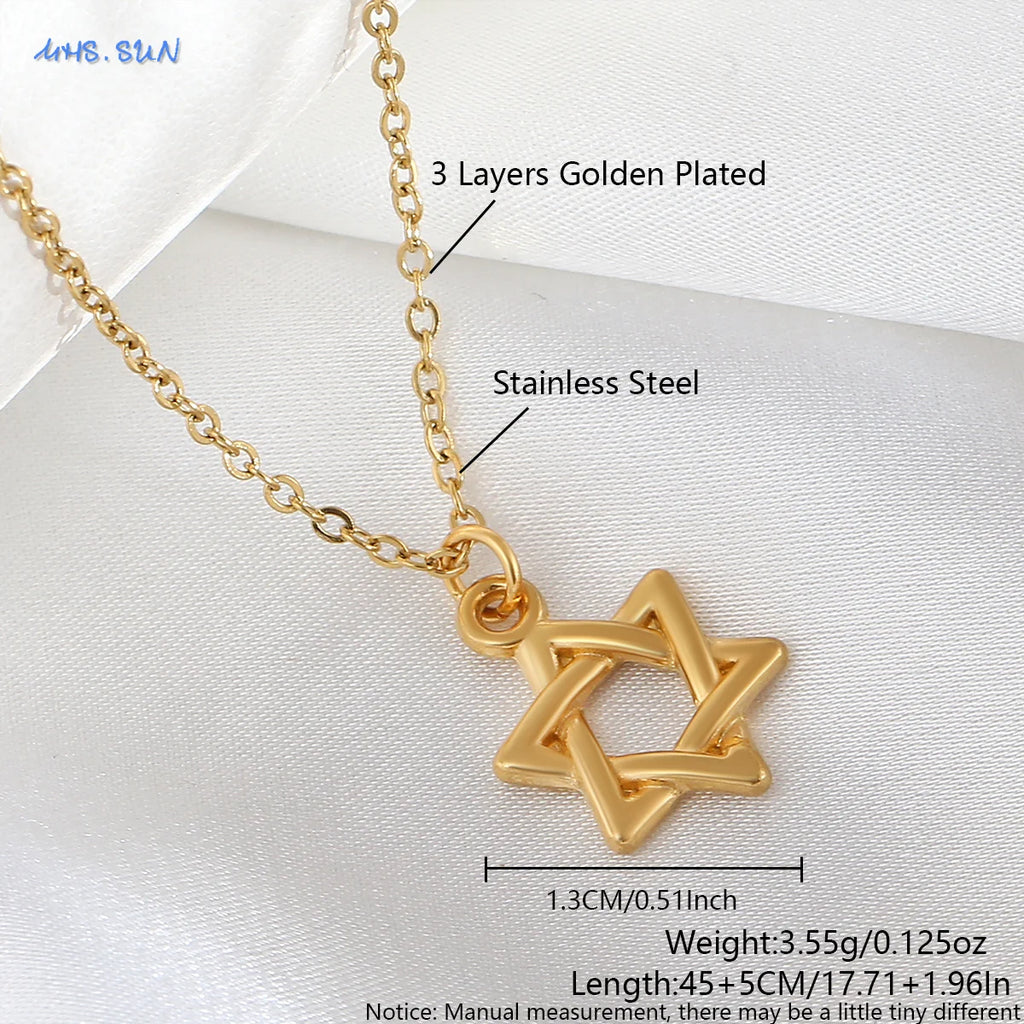 Colar simples estrela de david hexagrama pingente colares zircão cúbico ouro/prata