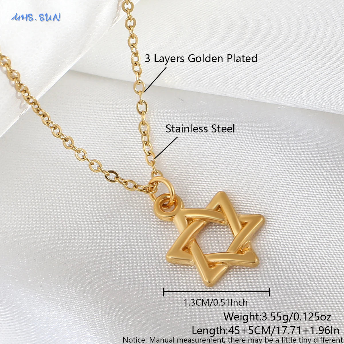 Colar simples estrela de david hexagrama pingente colares zircão cúbico ouro/prata