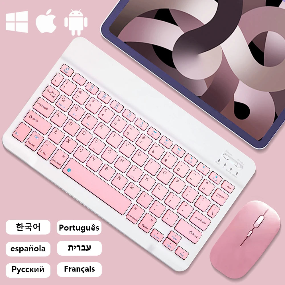 Teclado sem fio rosa e mouse Para ios windows bluetooth
