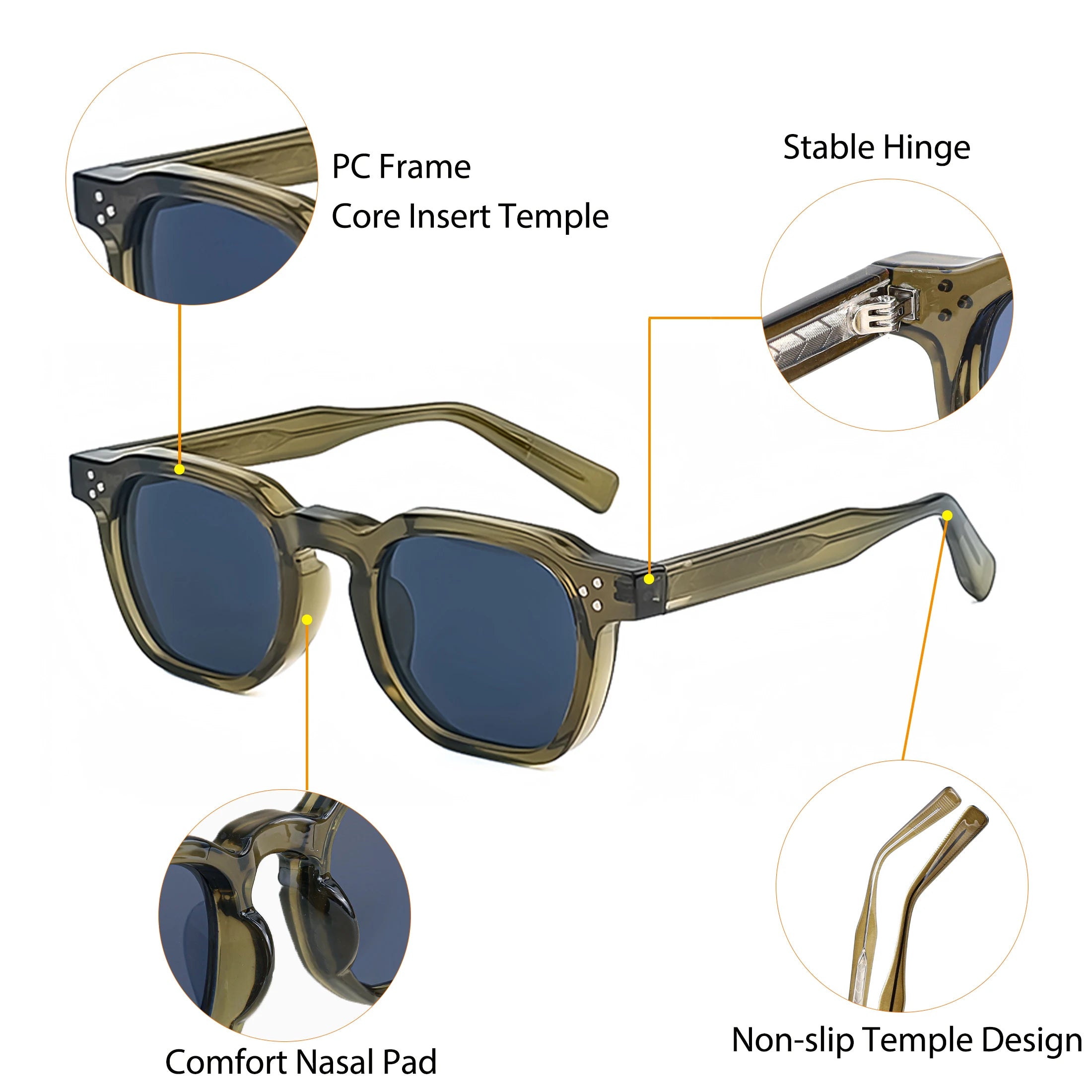 Óculos de Sol CATERSIDE Fashion Masculinos com Armação Pequena Quadrada