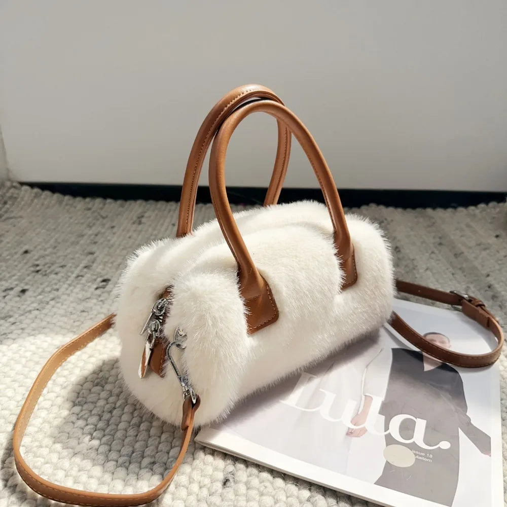 Bolsa design luxo macio pelúcia alça feminina