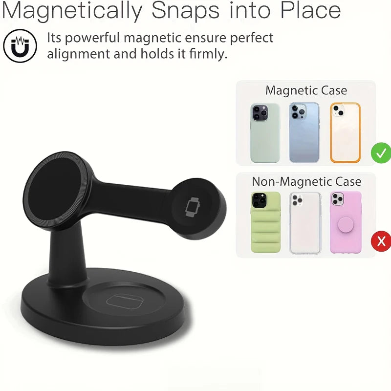 Suporte de carregador magnético sem fio 3 em 1 para magsafe iphone 16 15 14 13 pro max apple watch 9 8 airpods pro