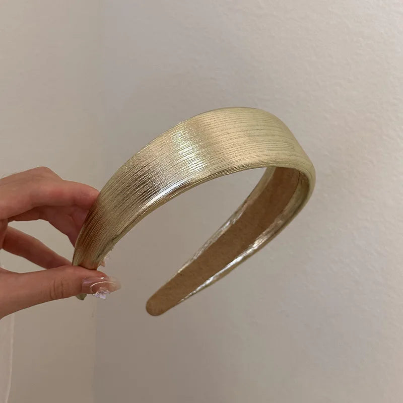 Tiara de Couro Acolchoada, Faixas de Cabelo em PU Dourado e Prateado Brilhante