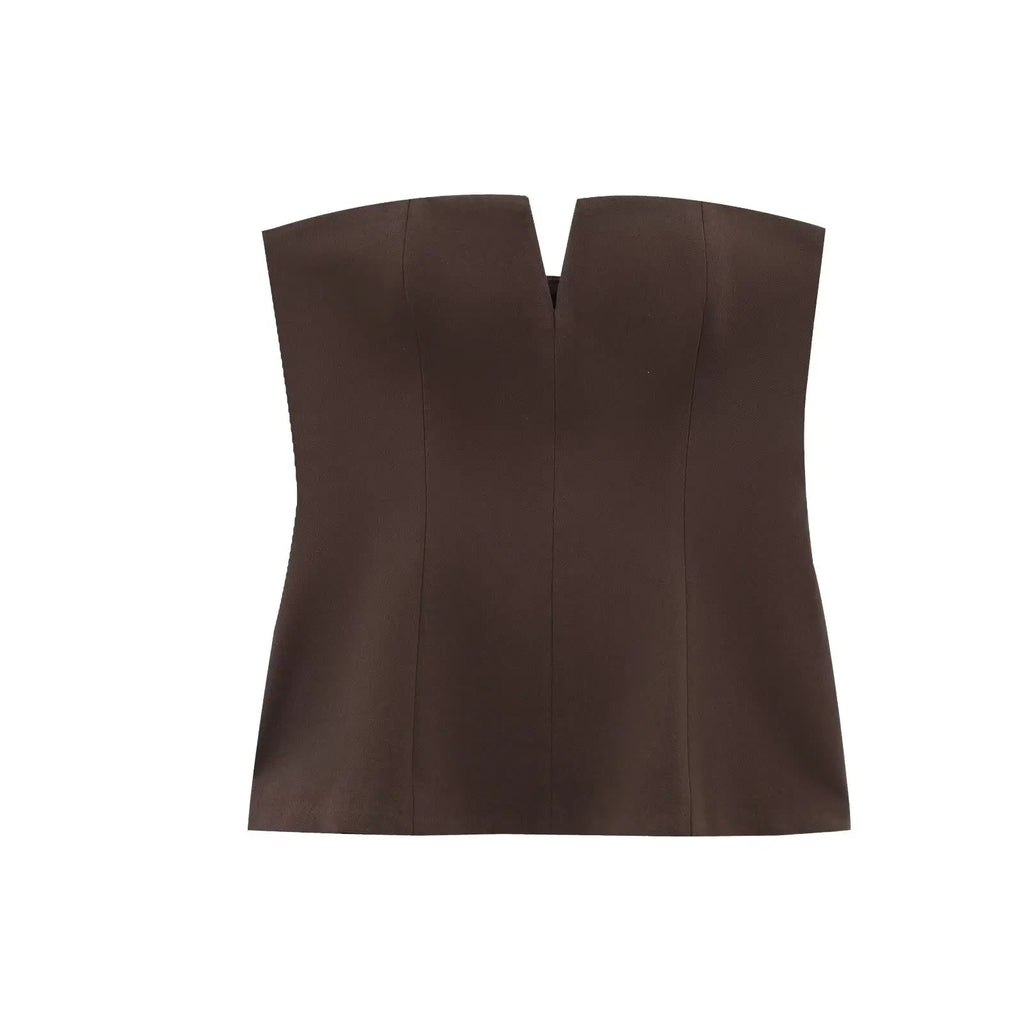 Top Corset Elegante Sem Alças para Mulheres com Decote em V Frontal