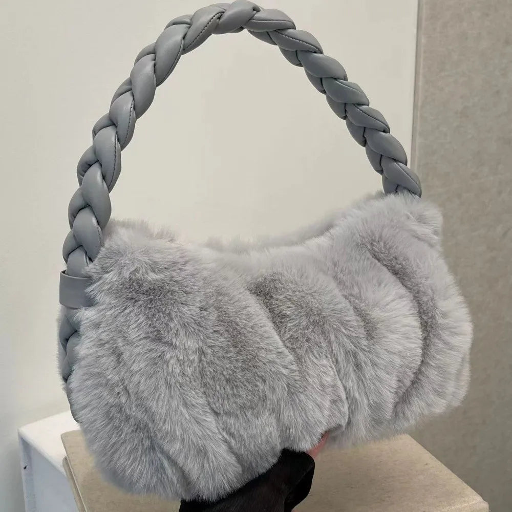 Bolsa de ombro elegante de pelúcia macia