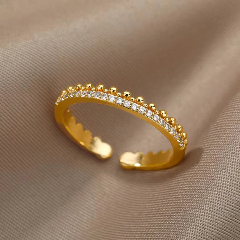 Anéis de cristal de aço inoxidável banhados a ouro para mulheres corrente geometria zircão anel de dedo jóias presente anillos mujer 2025 nova moda