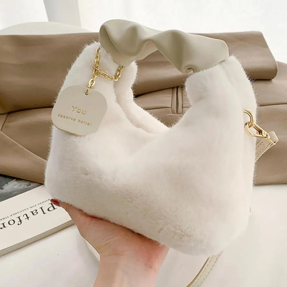 Bolsa crossbody feminina de pelúcia de inverno