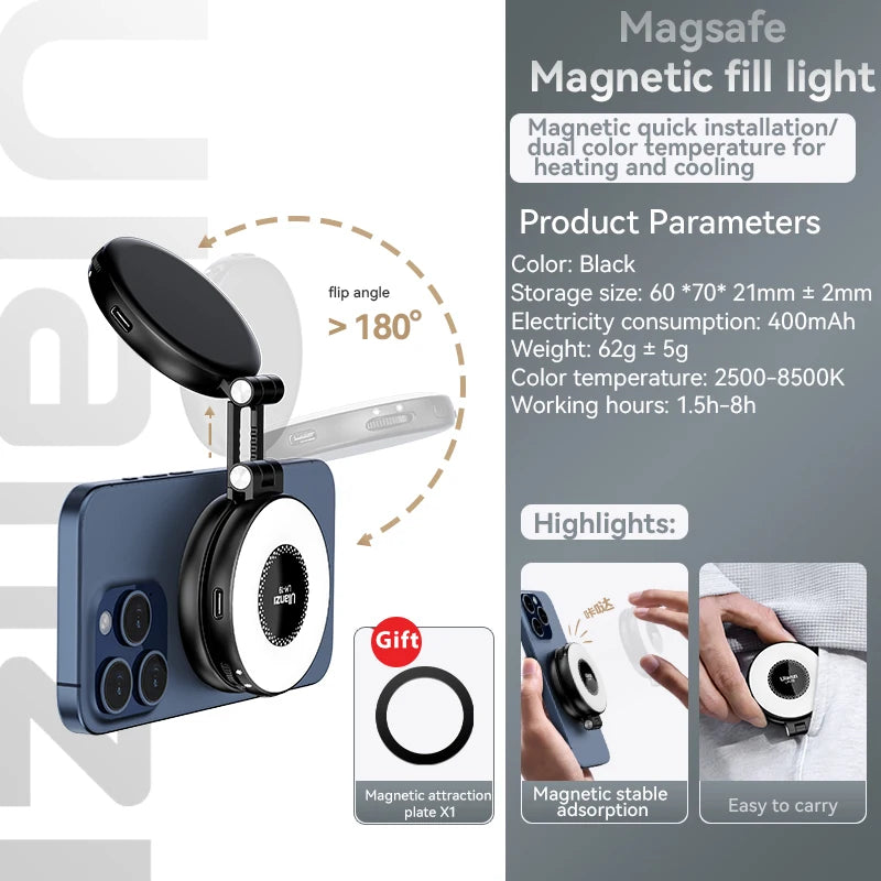 LUZ Selfie para Celular Bi-color LED Magnético Mini Anel Lâmpada Foto