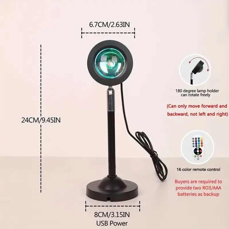 Projetor LED USB luz noturna RGB pôr do sol atmosfera luz noturna, com controle remoto