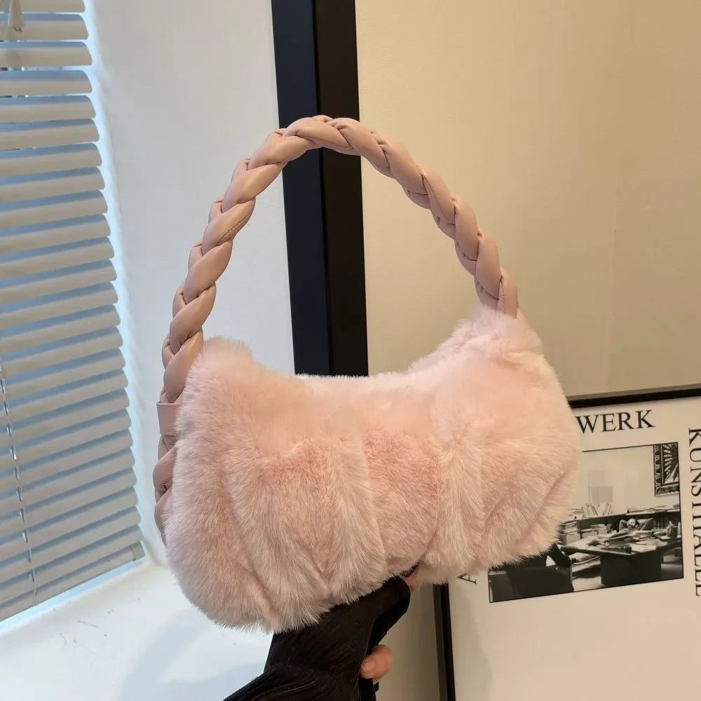 Bolsa de ombro elegante de pelúcia macia