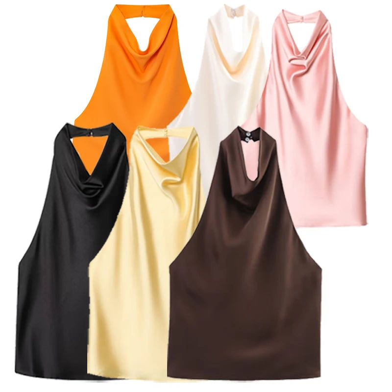 Top feminino halter cetim feminino