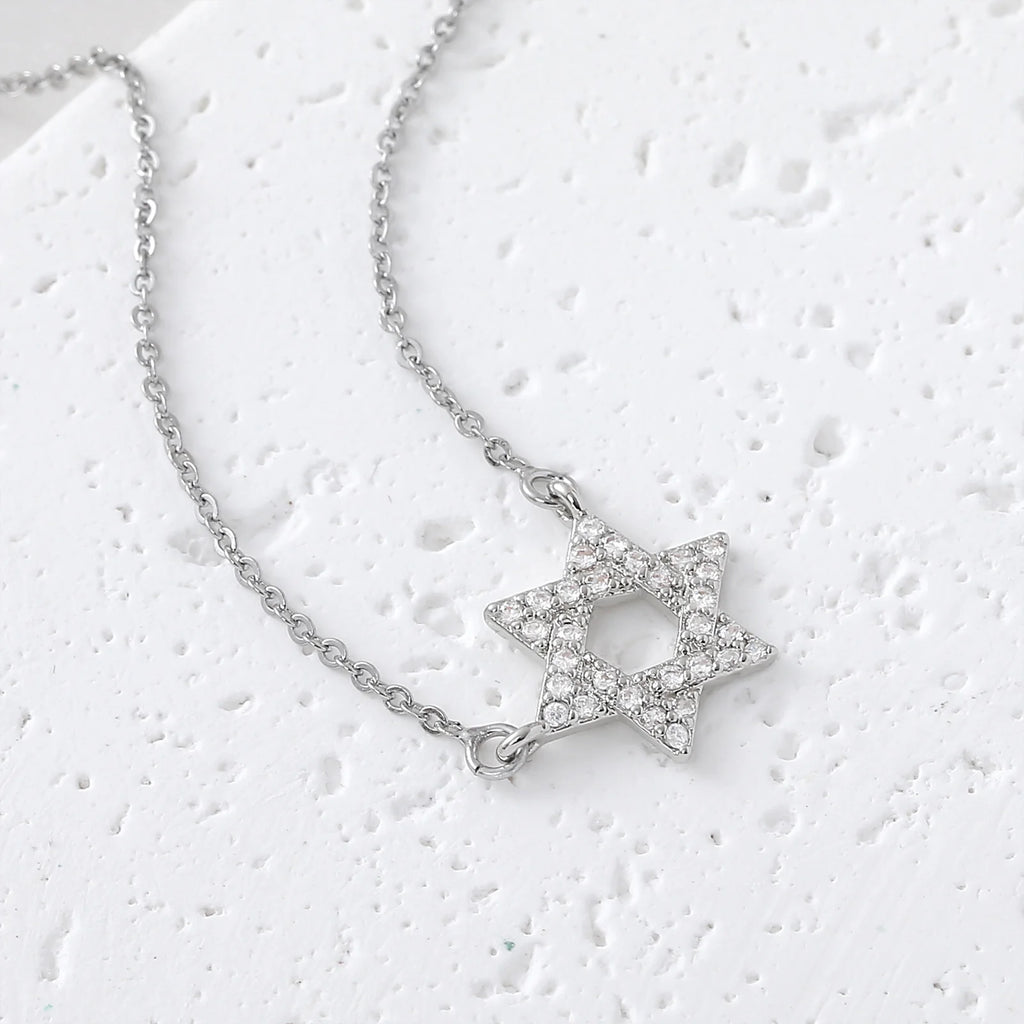 Colar simples estrela de david hexagrama pingente colares zircão cúbico ouro/prata