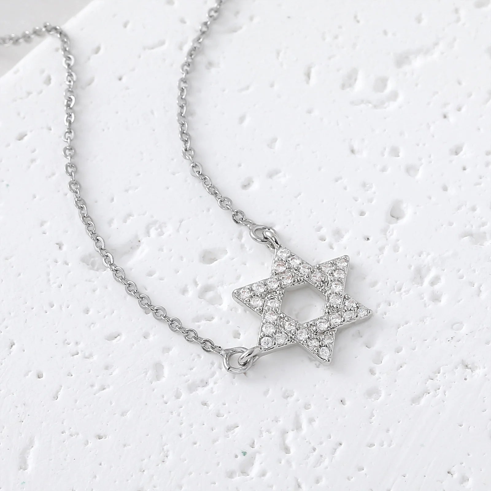 Colar simples estrela de david hexagrama pingente colares zircão cúbico ouro/prata