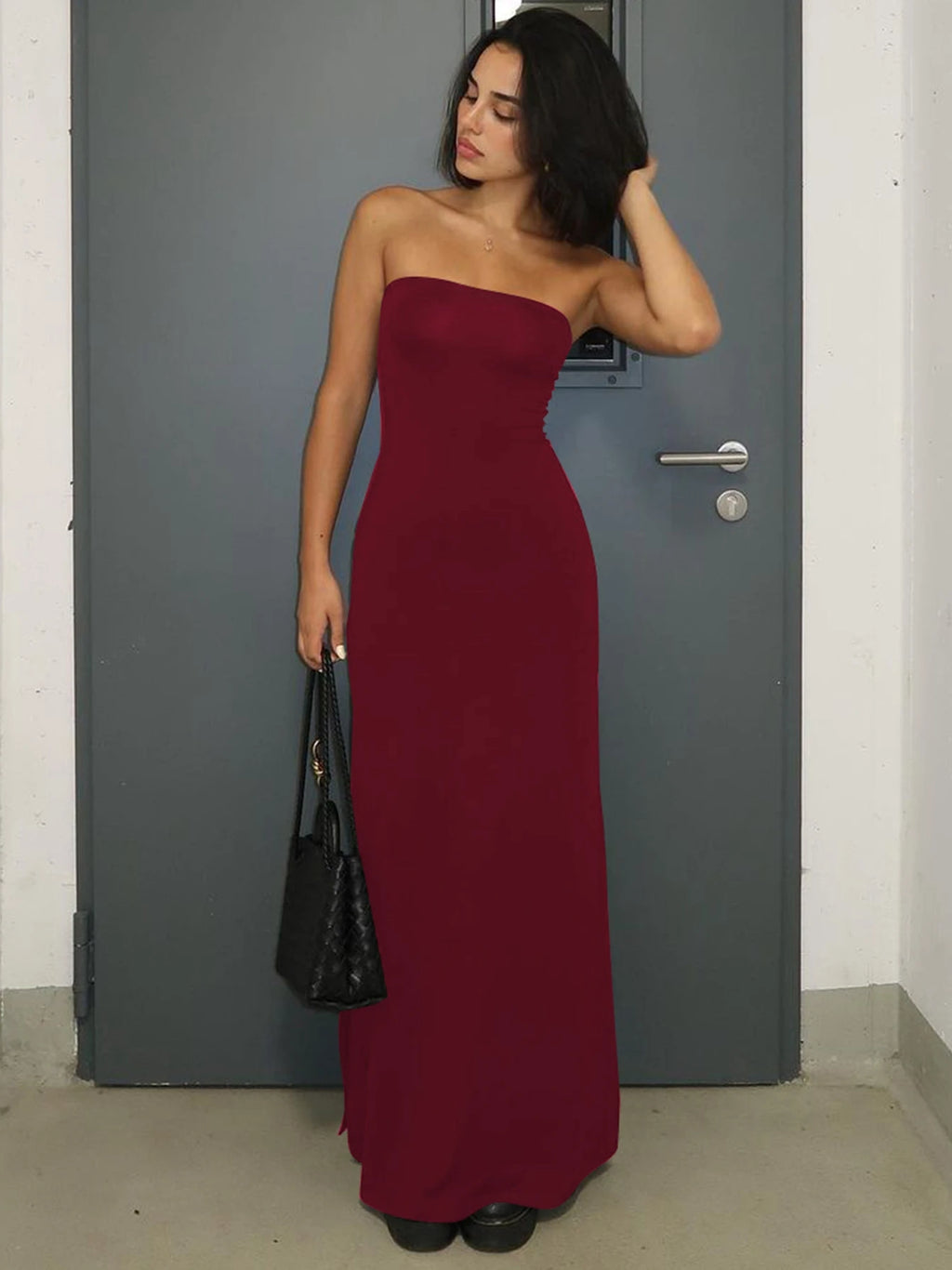 Vestido preto sem alças sexy bodycon
