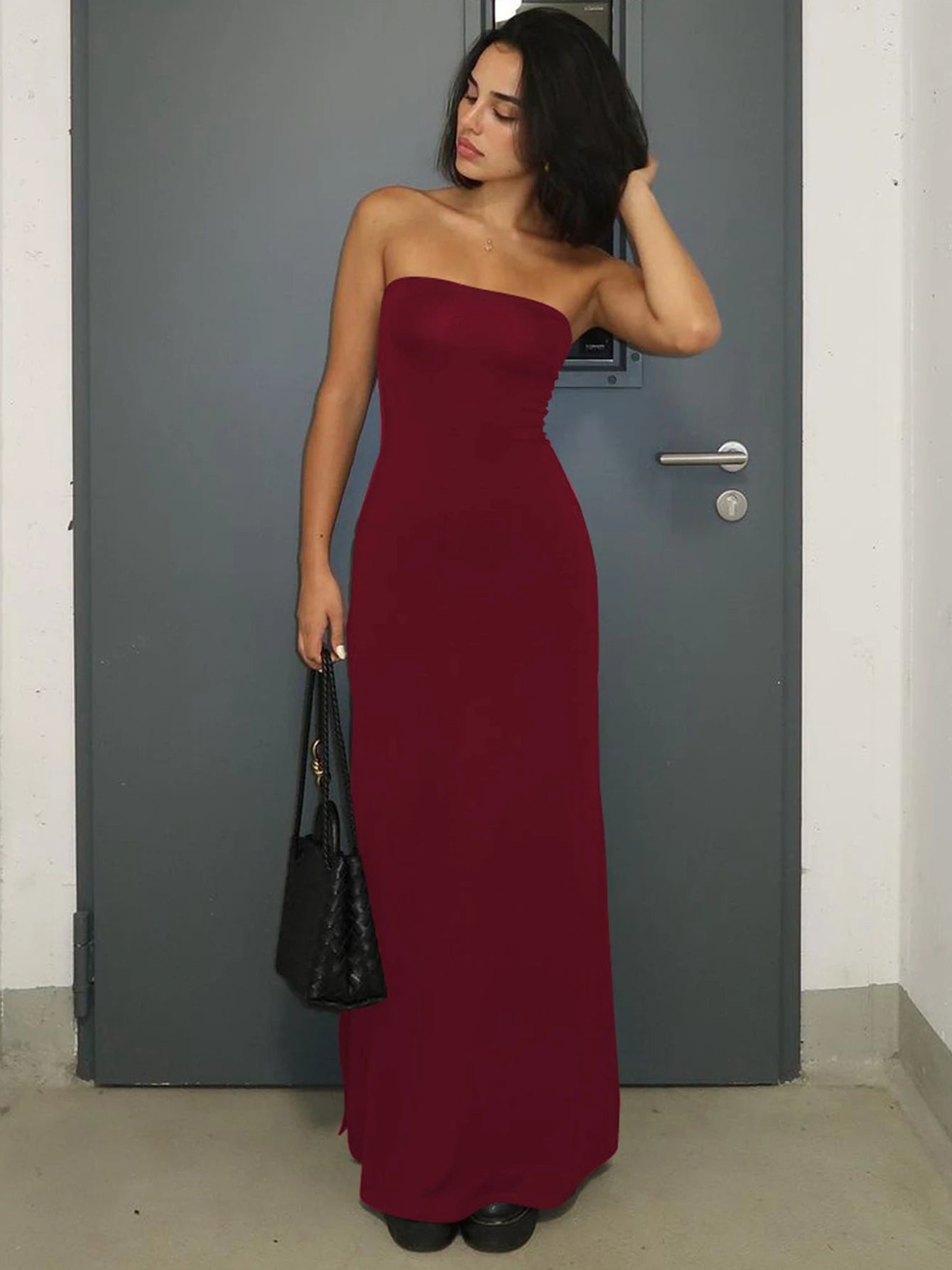 Vestido preto sem alças sexy bodycon