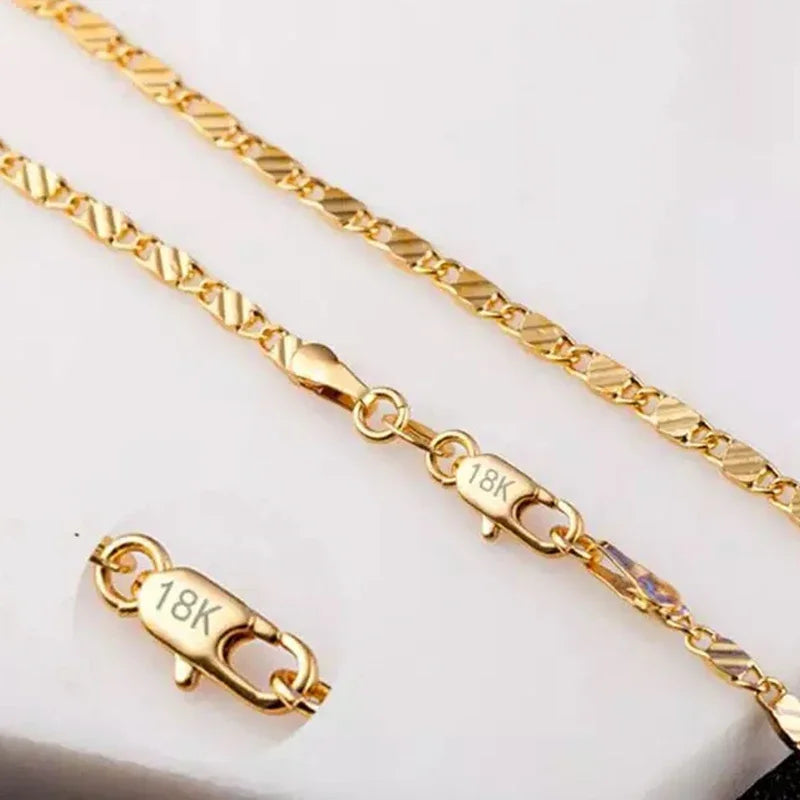 18k colar de ouro 2mm 16/18/20/22/24/26/28/30 Polegada colar de corrente lateral para mulheres homens jóias 925 colar de prata