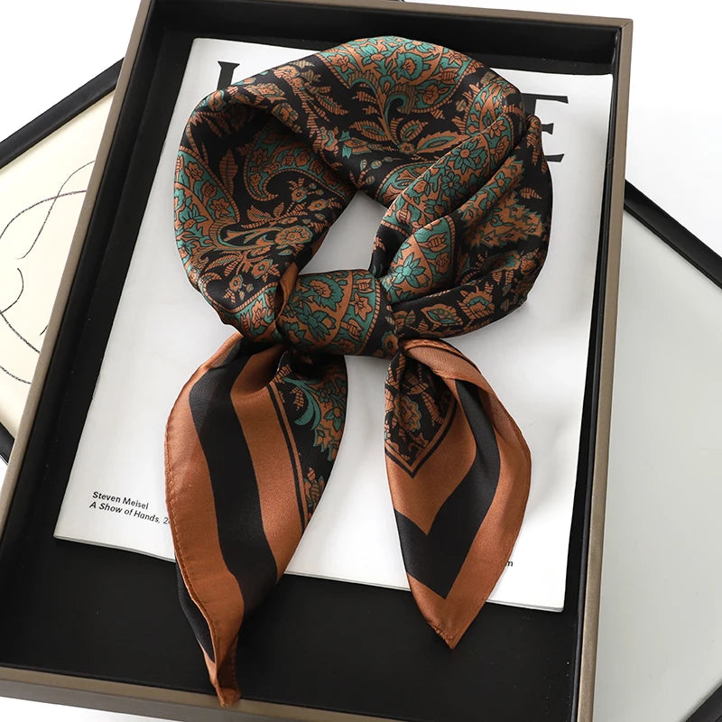 lenço quadrado de seda feminino pescoço laço de cabelo banda praia hijab lenço cabeça