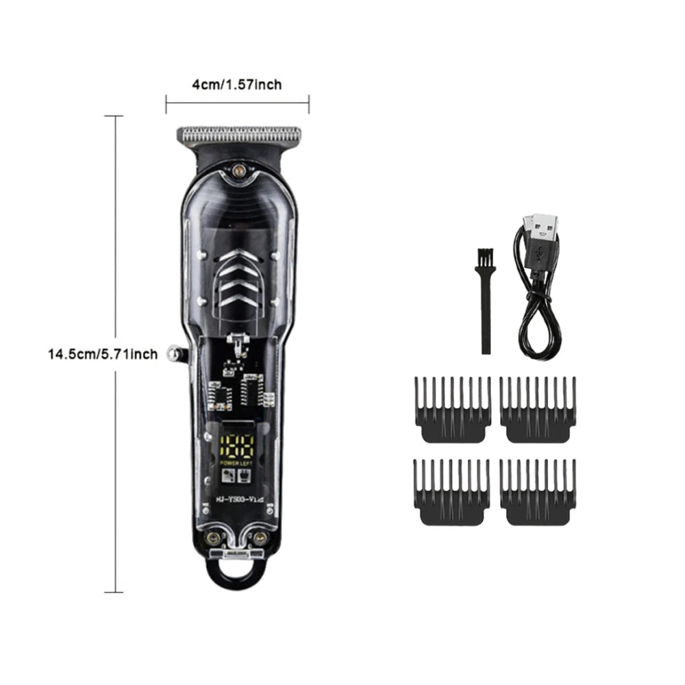2025 nova máquina de cortar cabelo transparente display energia máquina de cortar cabelo barbeador elétrico masculino aparador para homem dropshipping