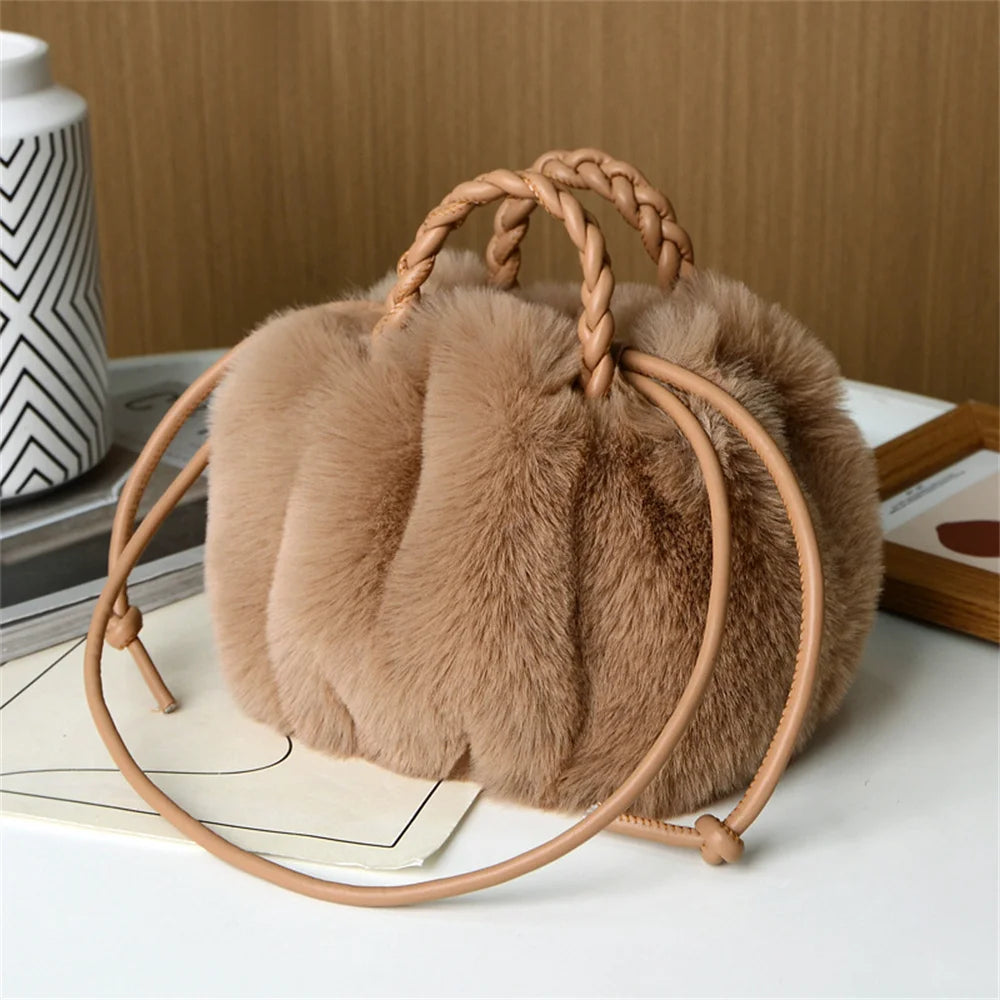 Bolsa crossbody feminina de pelúcia de inverno