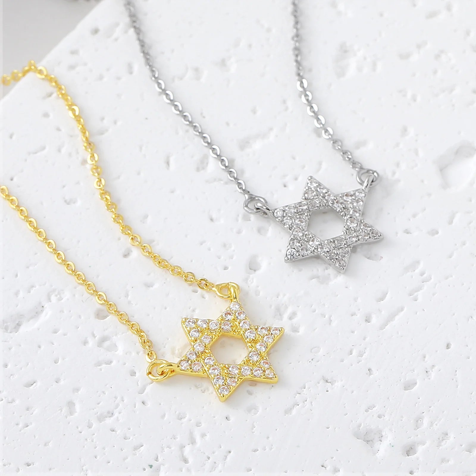 Colar simples estrela de david hexagrama pingente colares zircão cúbico ouro/prata