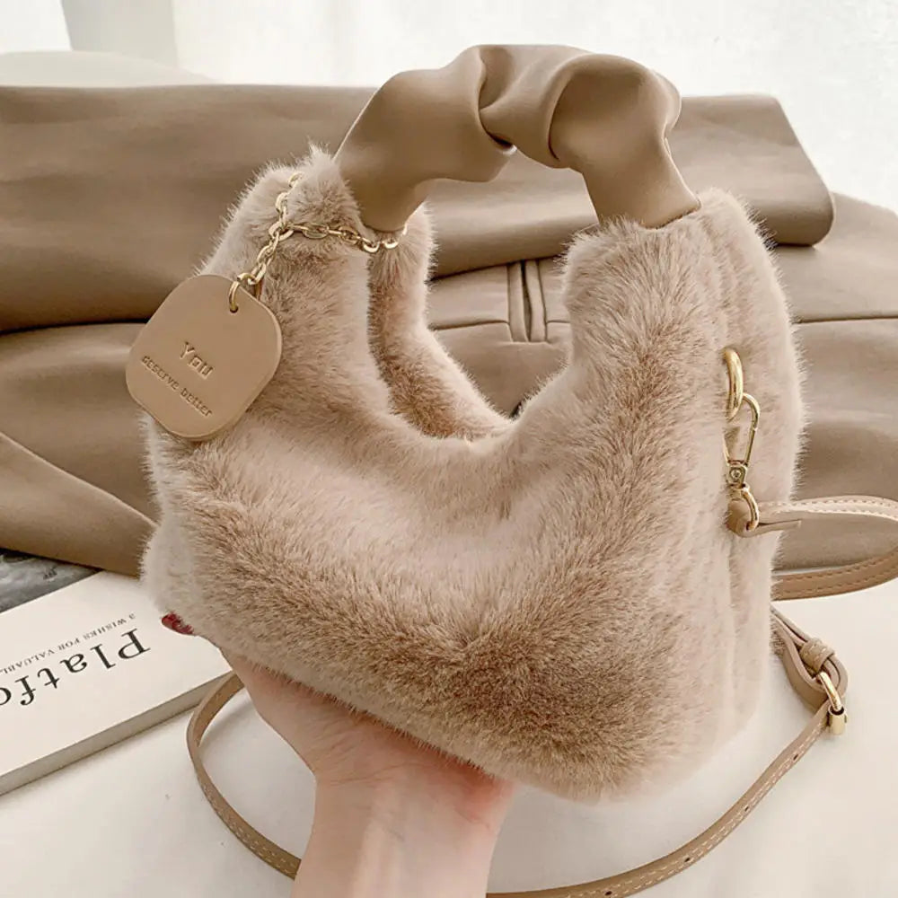 Bolsa crossbody feminina de pelúcia de inverno