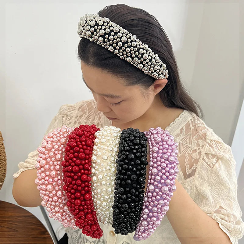 Tiara de Luxo Barroca para Mulheres, Acessório de Cabelo com Espuma Grossa e Pérolas