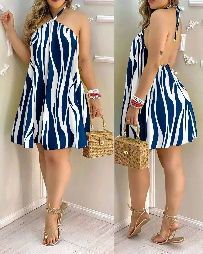 Vestido floral estampado halter pescoço boho sem costas vestido halter para primavera verão roupas femininas
