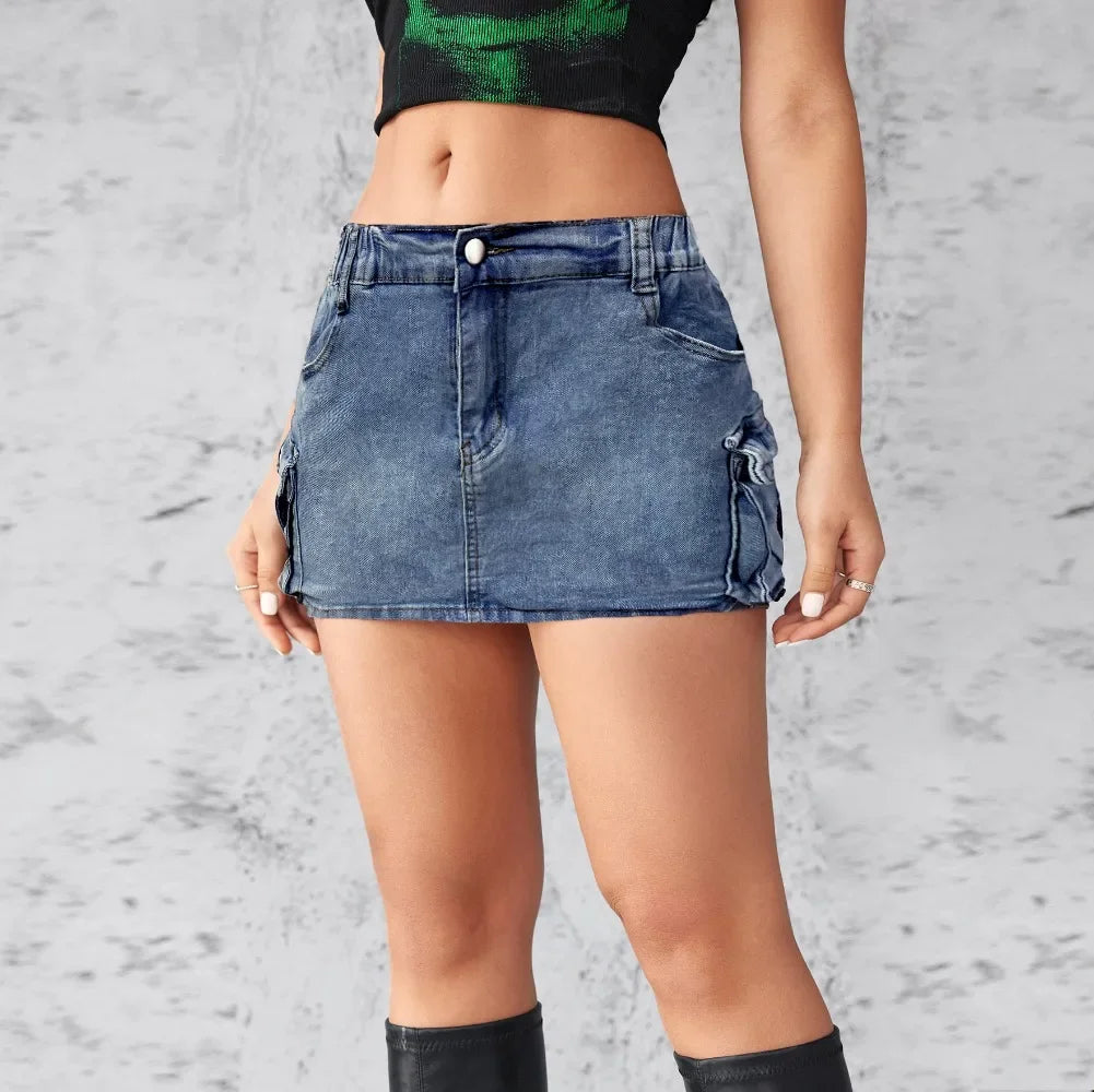 Saia curta jeans feminina, saia de carga