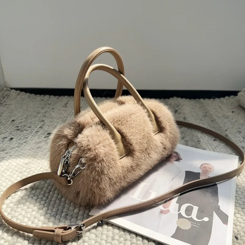 Bolsa design luxo macio pelúcia alça feminina