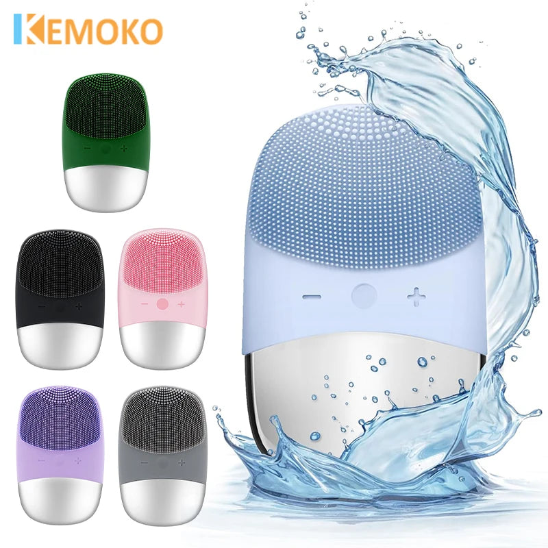 Escova elétrica de limpeza facial, silicone ipx7, à prova d'água