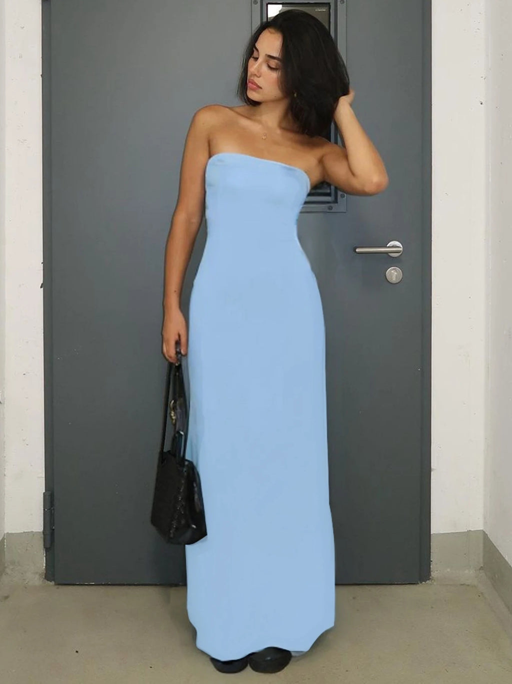Vestido preto sem alças sexy bodycon