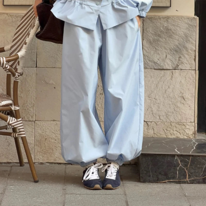 Conjunto de Duas Peças High Street: Jaqueta com Gola Alta e Botões,Calça Lisa com Cintura Elástica - Casual