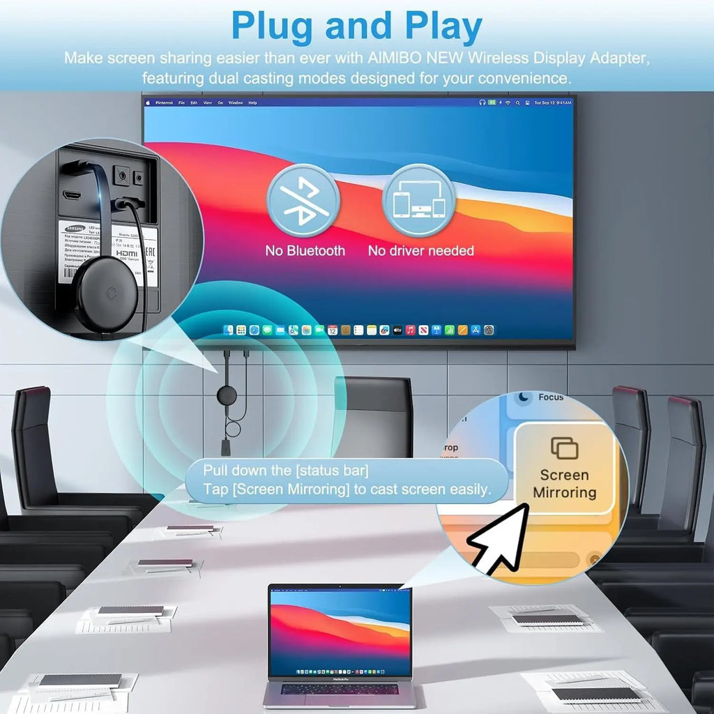 Dongle HDMI sem fio 4K 5G, extensor de espelhamento, transmite vídeo e áudio de iOS, Android, Windows e Mac para TV ou projetor, com suporte a Airplay.