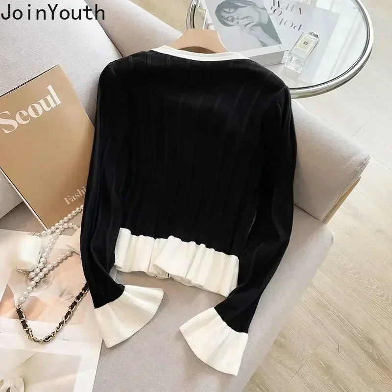 cardigan femininas o pescoço manga alargamento túnica sueter vintage