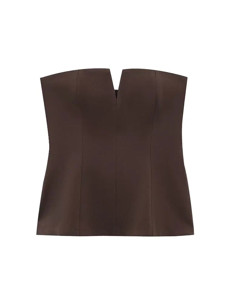 Top Corset Elegante Sem Alças para Mulheres com Decote em V Frontal