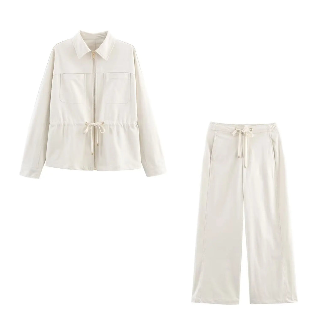Conjunto feminino causal calças ternos mangas compridas jaquetas + calças com cordão conjunto cáqui