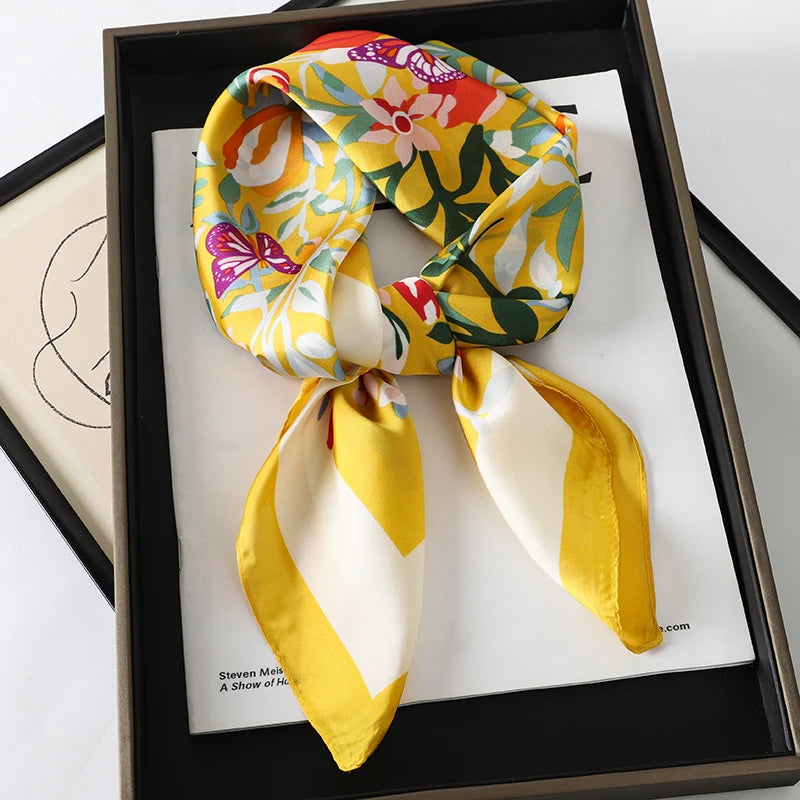 lenço quadrado de seda feminino pescoço laço de cabelo banda praia hijab lenço cabeça