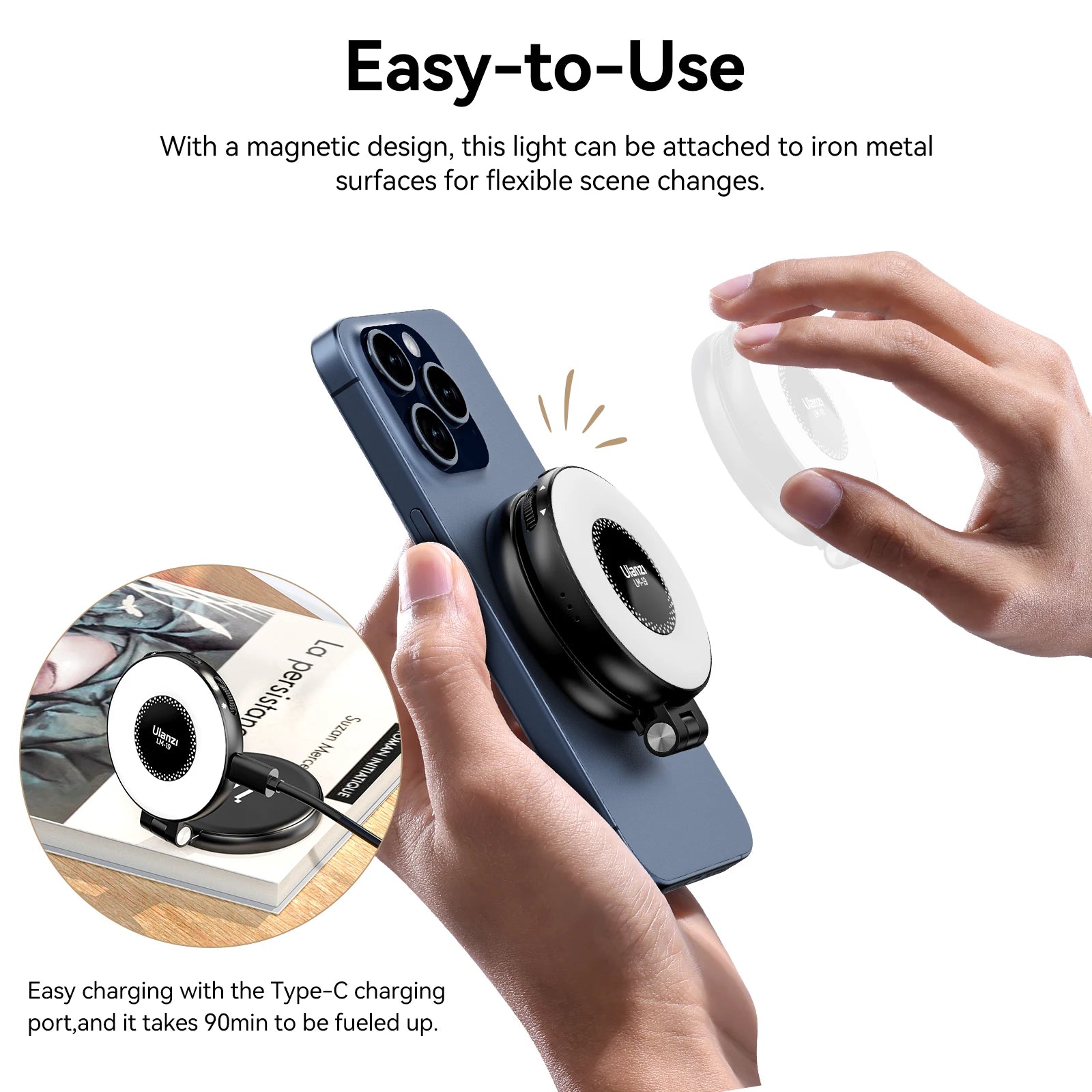 LUZ Selfie para Celular Bi-color LED Magnético Mini Anel Lâmpada Foto