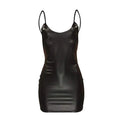 Sexy vestido de courosem costas clube festa vestido curto sólido preto molhado olhar látex bodycon push up sutiã mini micro vestido