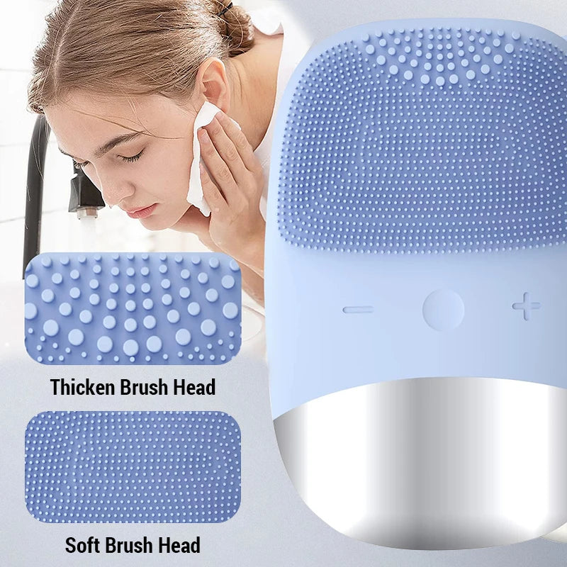 Escova elétrica de limpeza facial, silicone ipx7, à prova d'água