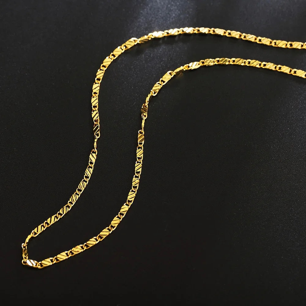 18k colar de ouro 2mm 16/18/20/22/24/26/28/30 Polegada colar de corrente lateral para mulheres homens jóias 925 colar de prata