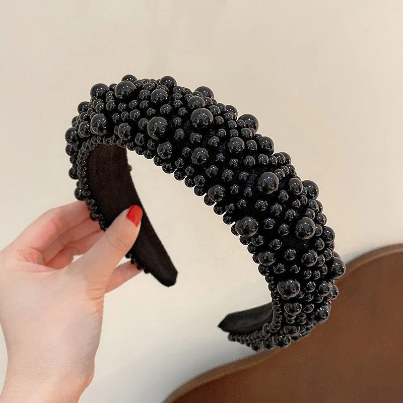 Tiara de Luxo Barroca para Mulheres, Acessório de Cabelo com Espuma Grossa e Pérolas