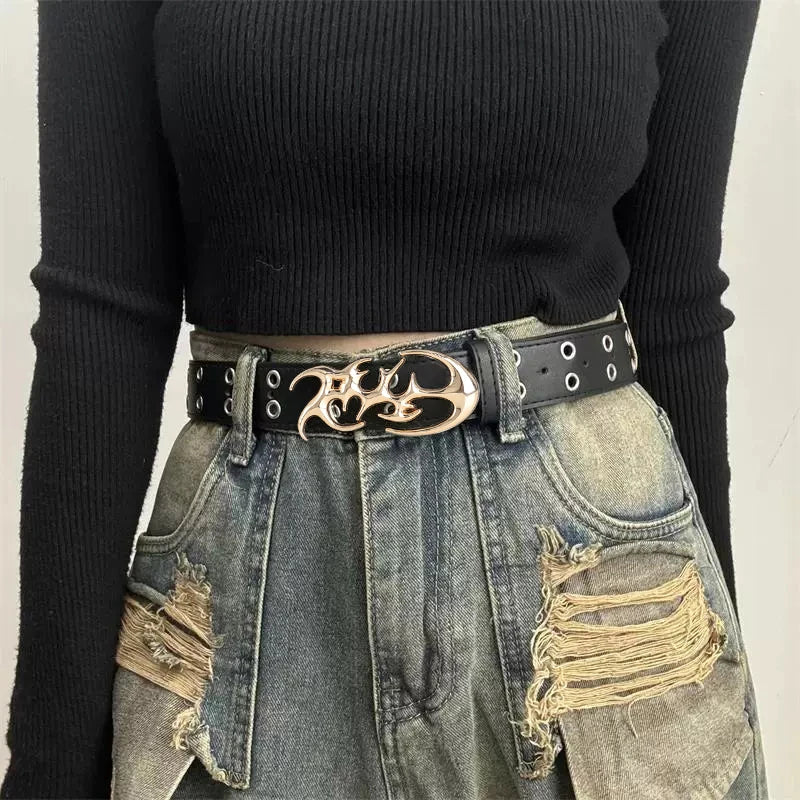 Novo cinto de cintura com fivela de liga irregular, cinto casual retrô y2k