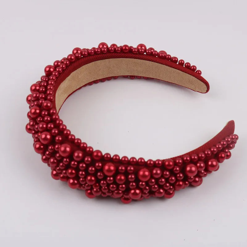 Tiara de Luxo Barroca para Mulheres, Acessório de Cabelo com Espuma Grossa e Pérolas
